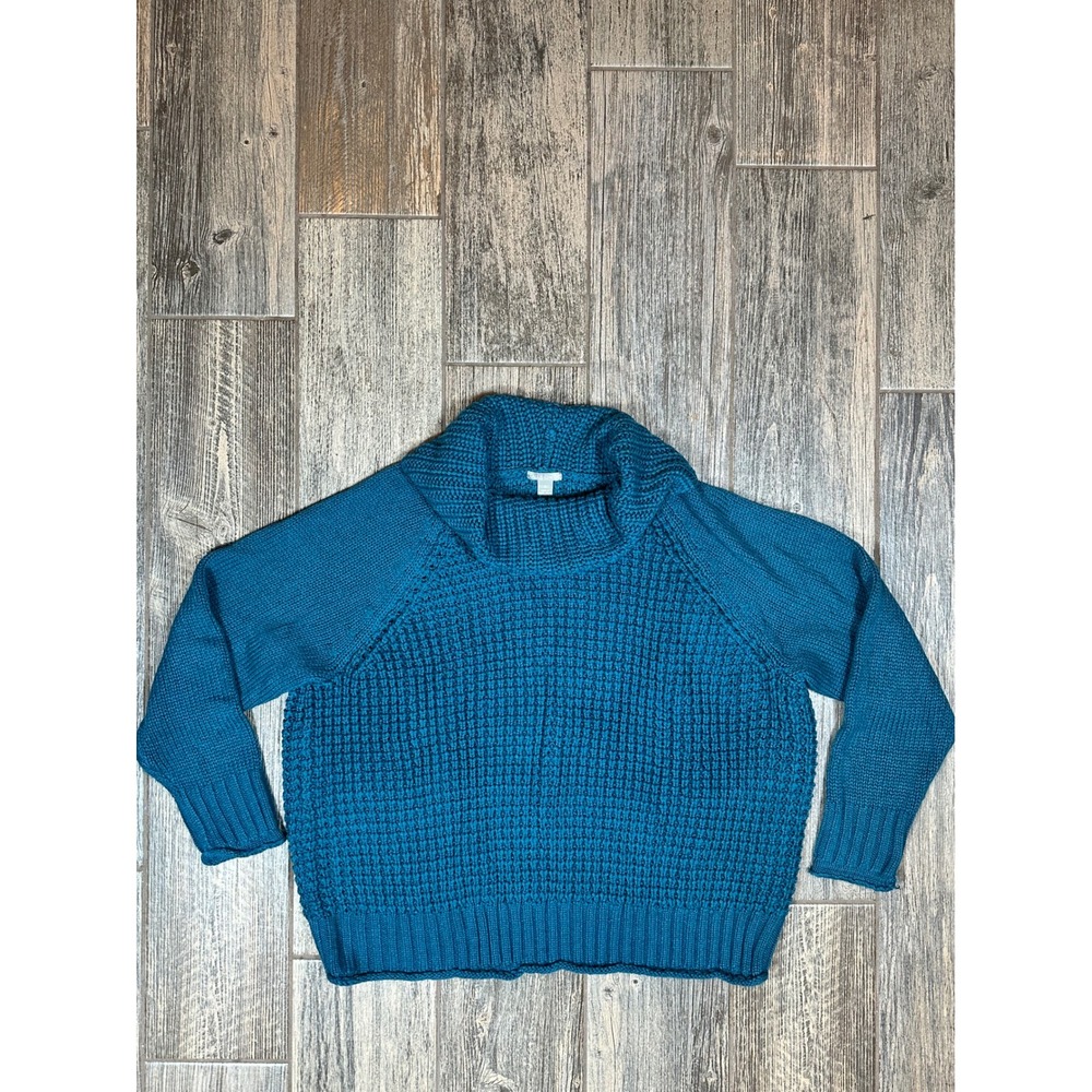 Falls Creek Women's 3X Teal Blue Chunky Knit Cowl Neck Long Sleeve Sweater